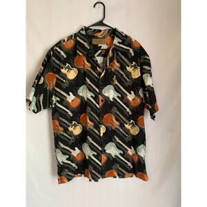ClearWater Outfitters Guitar Men's  Large Black Print Short Sleeve Button Up